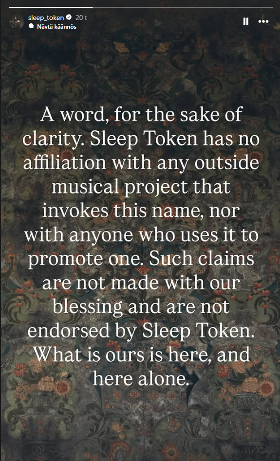 Sleep Token issue rare statement denying ties to other musical projects using their name